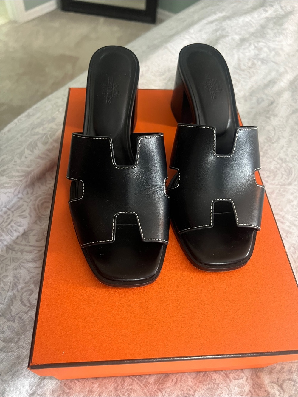 Hermes Black Leather H Sandal Mules - Picture 6 of 6